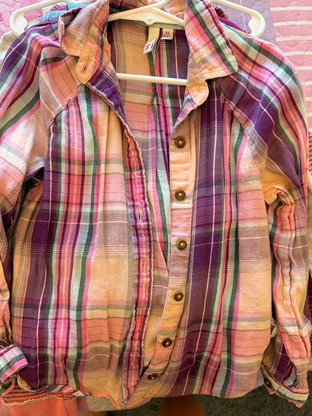 SO Girls Plaid Button-Front Shirt Jacket - Pink, Purple & Green